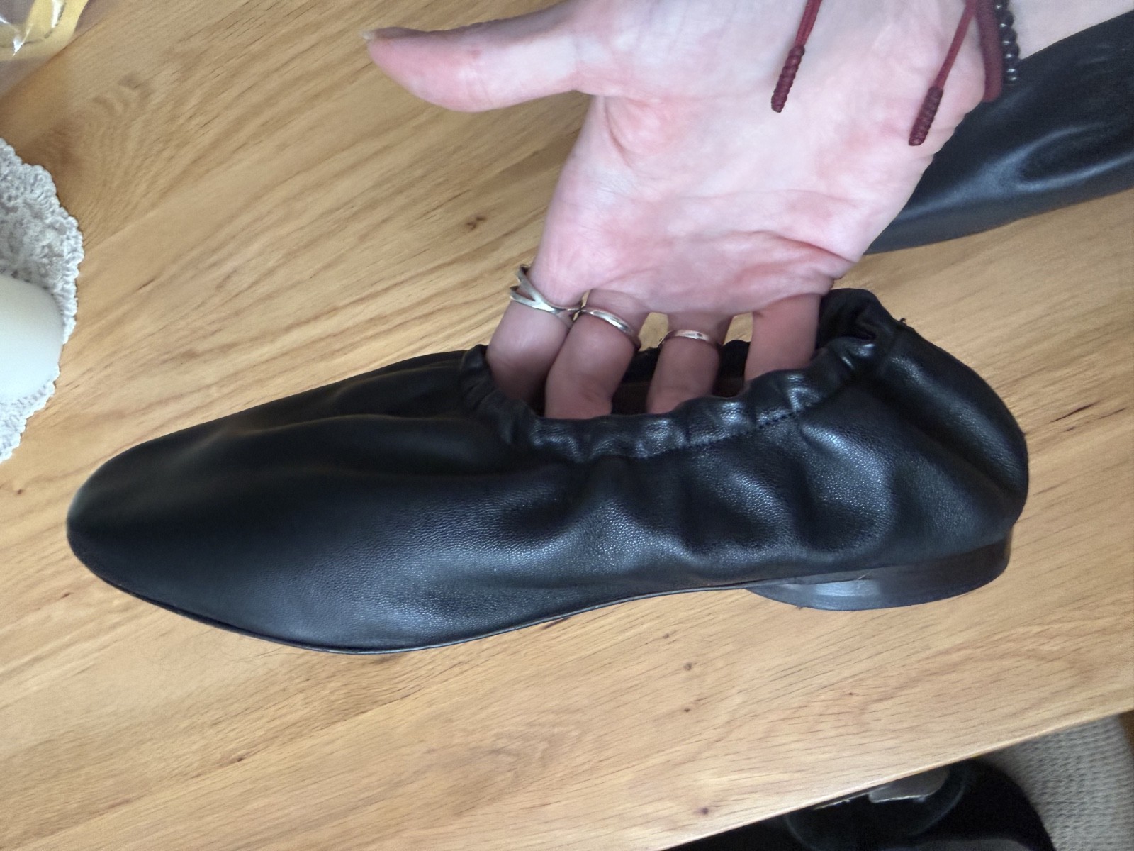 MANSUR GAVRIEL Black Leather Ruched Ballerina Glove Flat NWD Retail $495