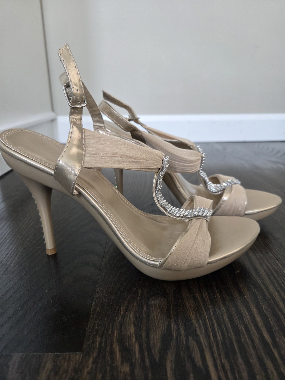 Michaelangelo Aelize Nude Heels Size 8.5 Rhinestone Embellished David’s Bridal