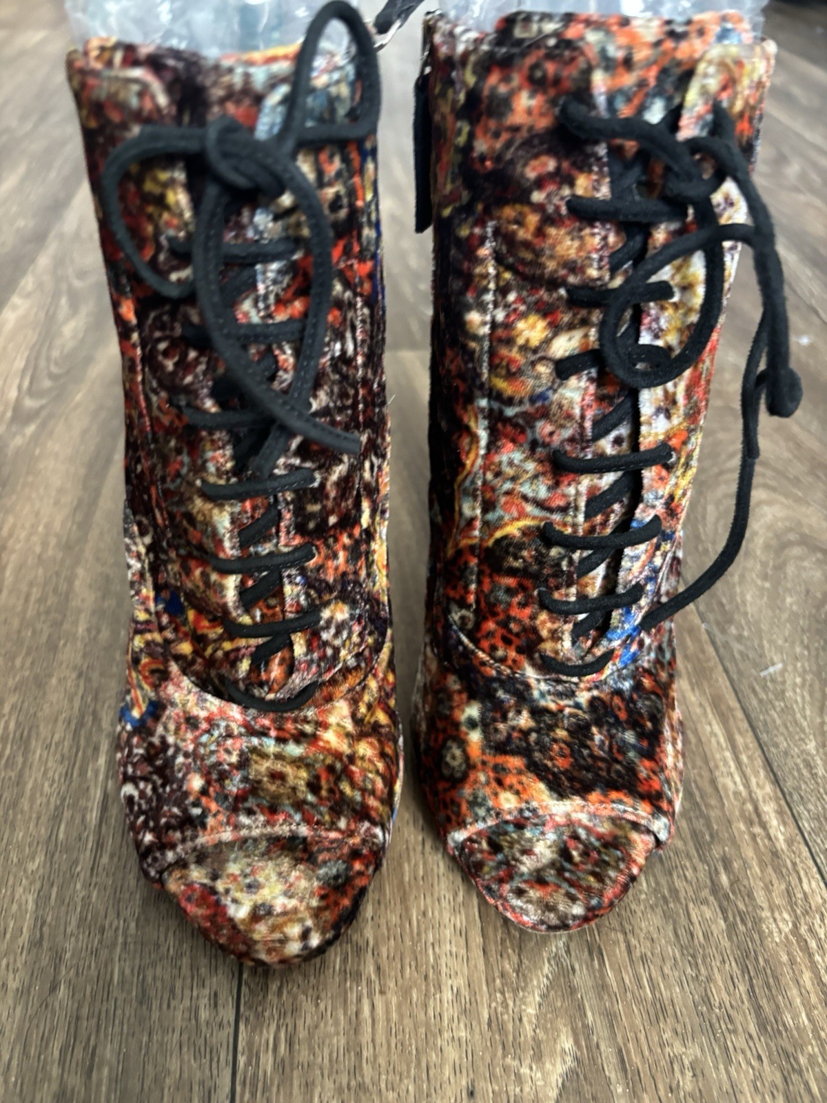 Tabitha Simmons Multicolor Floral Lace up Peep Toe High Heel Booties Size 38