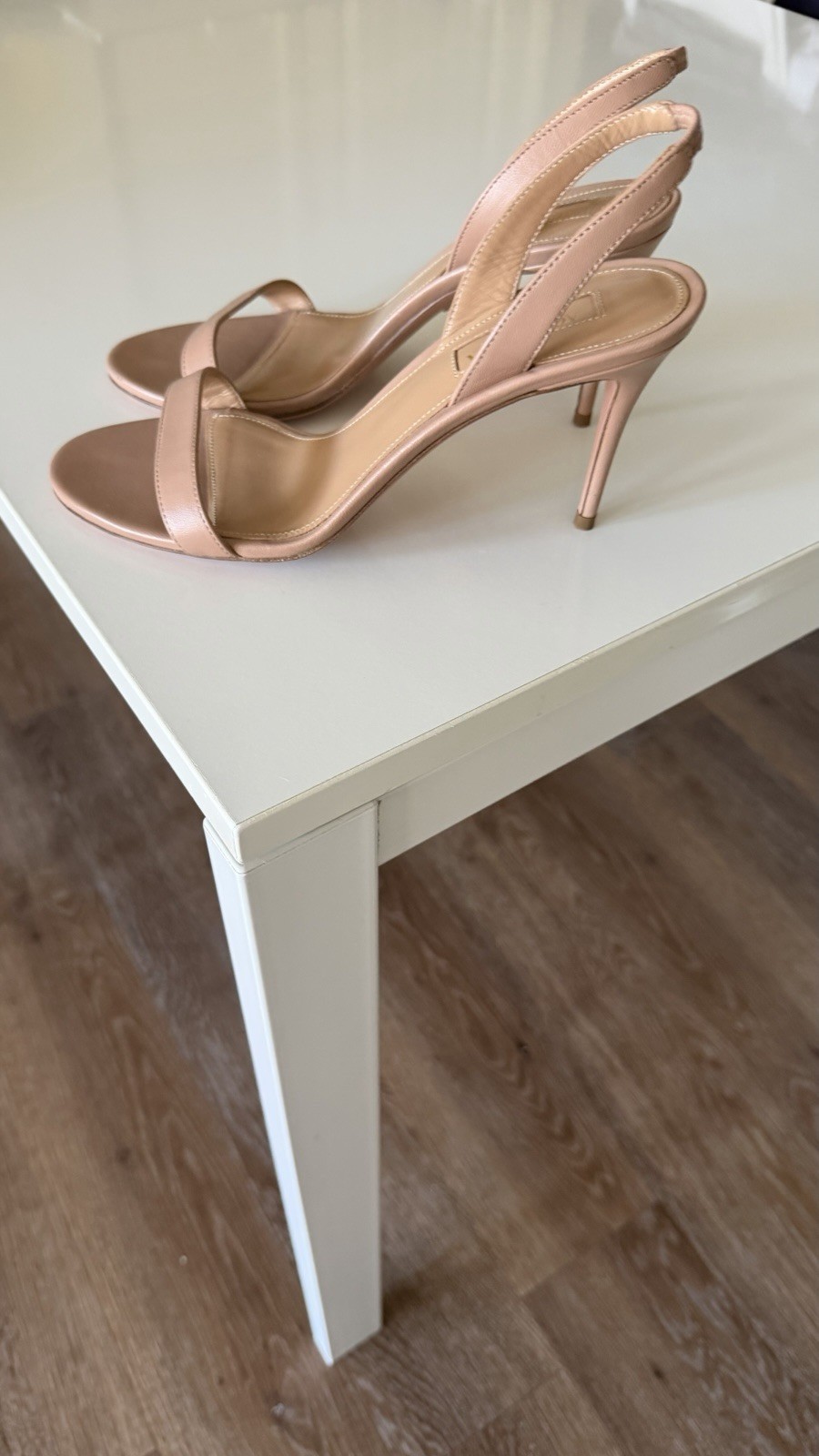 AQUA ZZURA SO NUDE LEATHER BEIGE TAN PINK HEELS SIZE 37.5 MADE IN ITALY