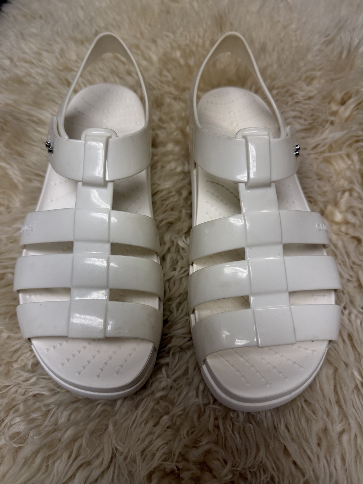 Crocs Tulum Sandals W8 White Platform Slingback Strappy Comfort Shoes