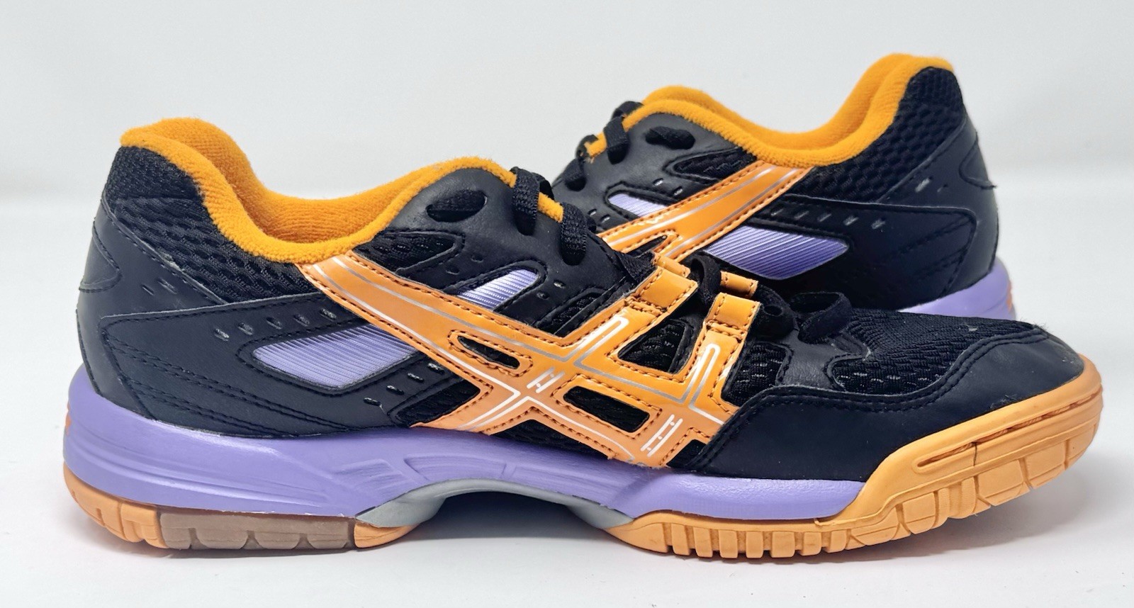 Women’s Asics Gel-Rocket Black Mango Purple Tennis Shoes B257Q sz 6