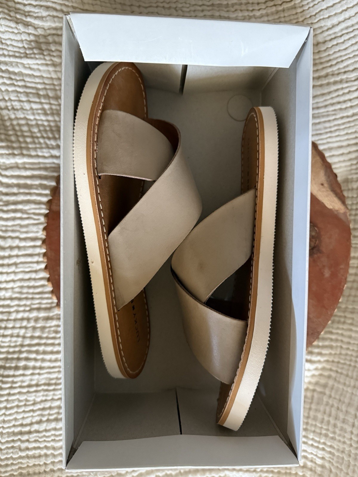Lucky Brand Leather Flat Slide Sandals Strappy Slip On Casual Solid US 9M