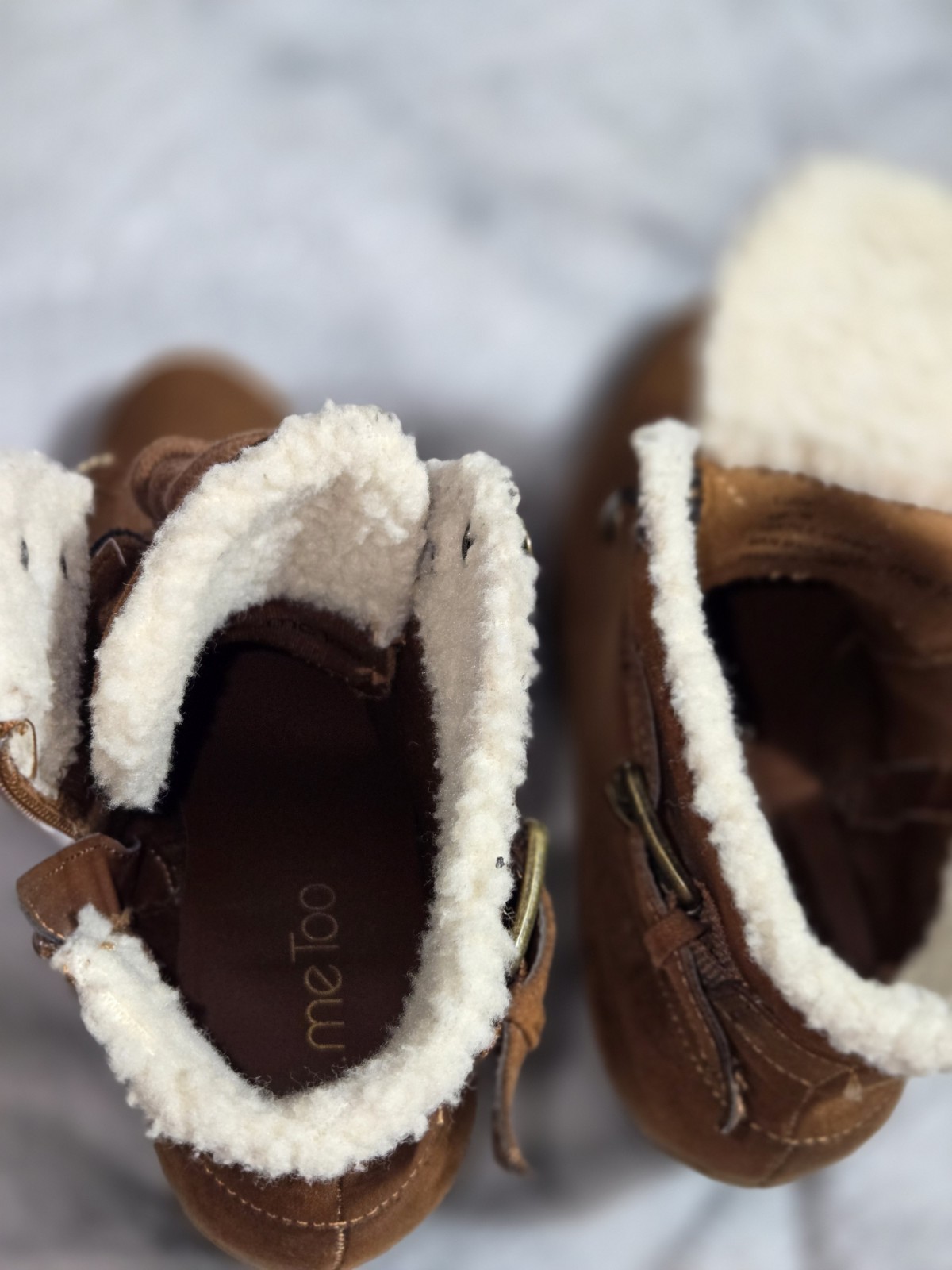 Me Too Brown Ankle Bootie Faux Fur Lined Lace-Up Side Zip Buckle Round Toe 6