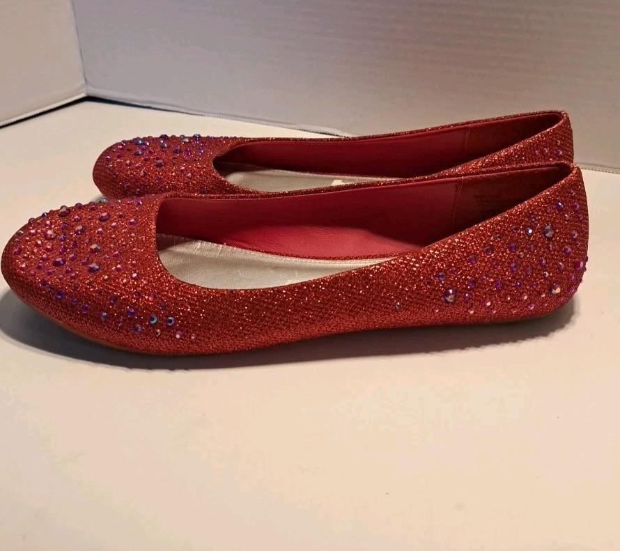 Hotcakes Red Orleans Sequin/Rhinestone Covered Ballet Flats Women Size 9.5 9 1/2