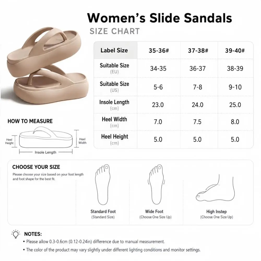 Height-increasing Platform Slippers Non-slip 5CM EVA Beach Sandals Lightweight S