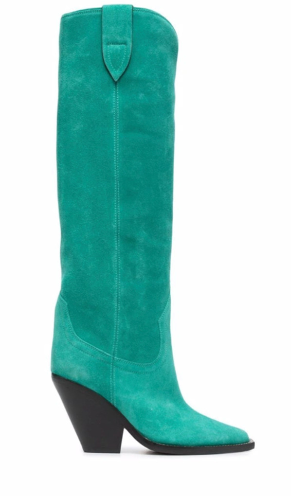 Isabel Marant Lomero Green Tall Knee High Suede Leather Western Cowboy Boots NEW