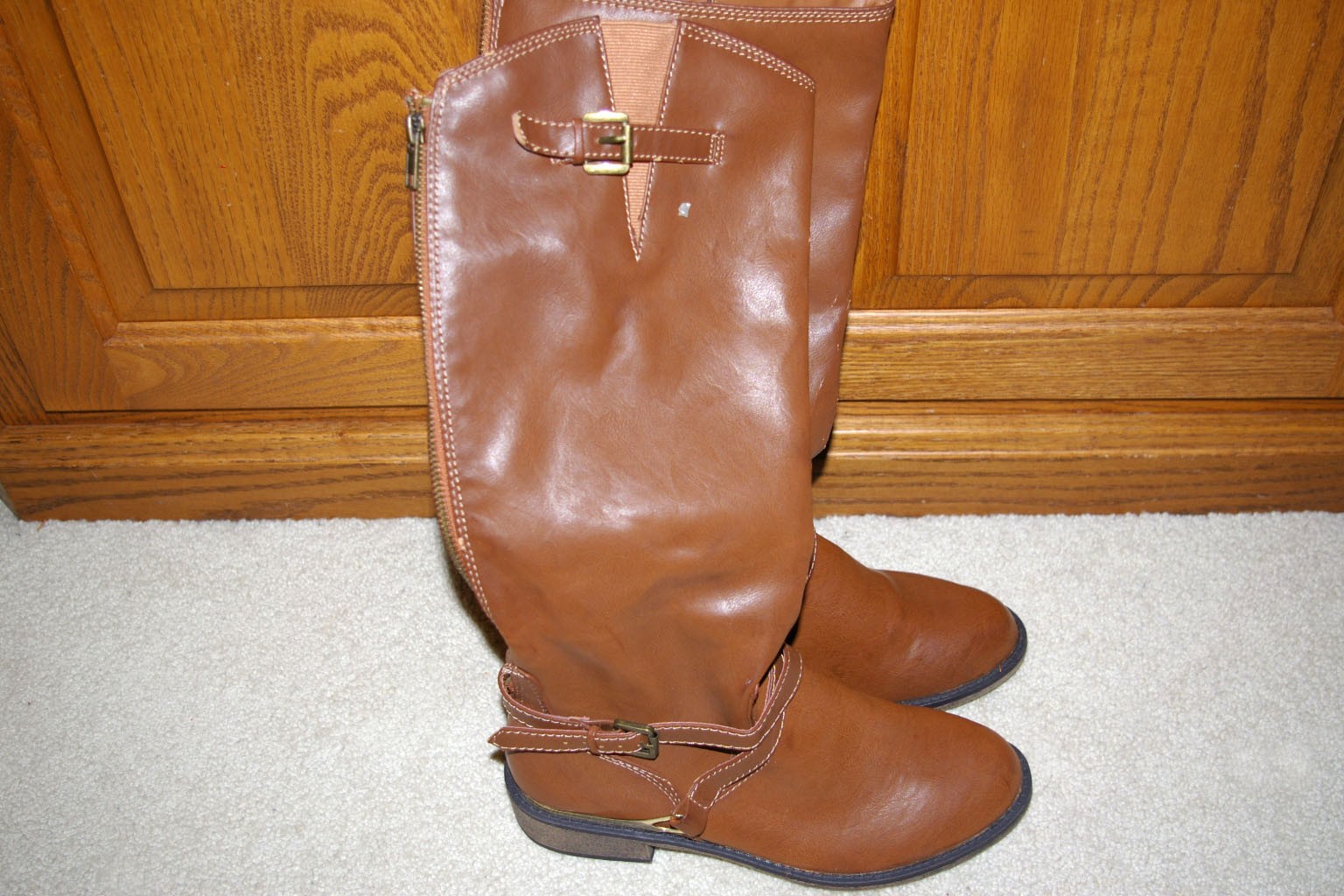 SM New York Dixie Tall Riding Boots Brown Zipper Strap Buckle Women 8 NWOB FLAWS