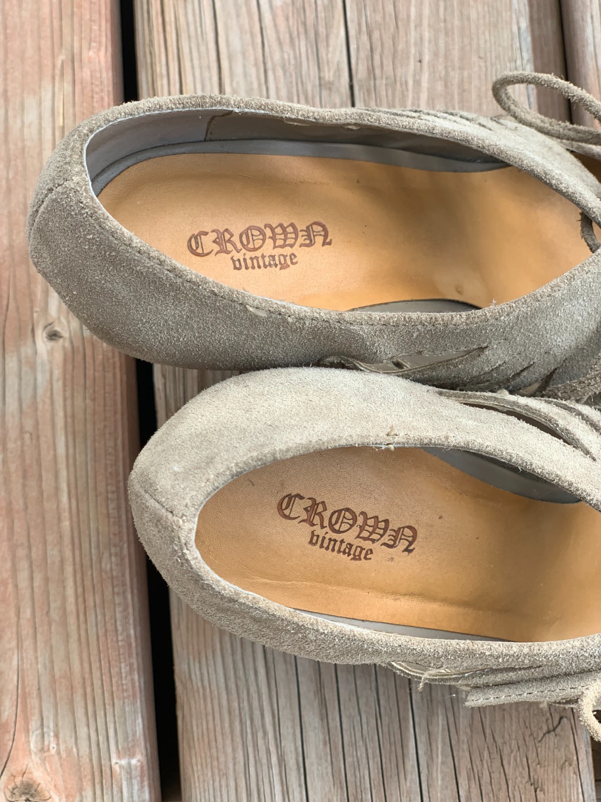 Crown Vintage Mary Jane Pumps Shoes 8.5 Tan Suede Bruges Lace Up Cut Outs Boho