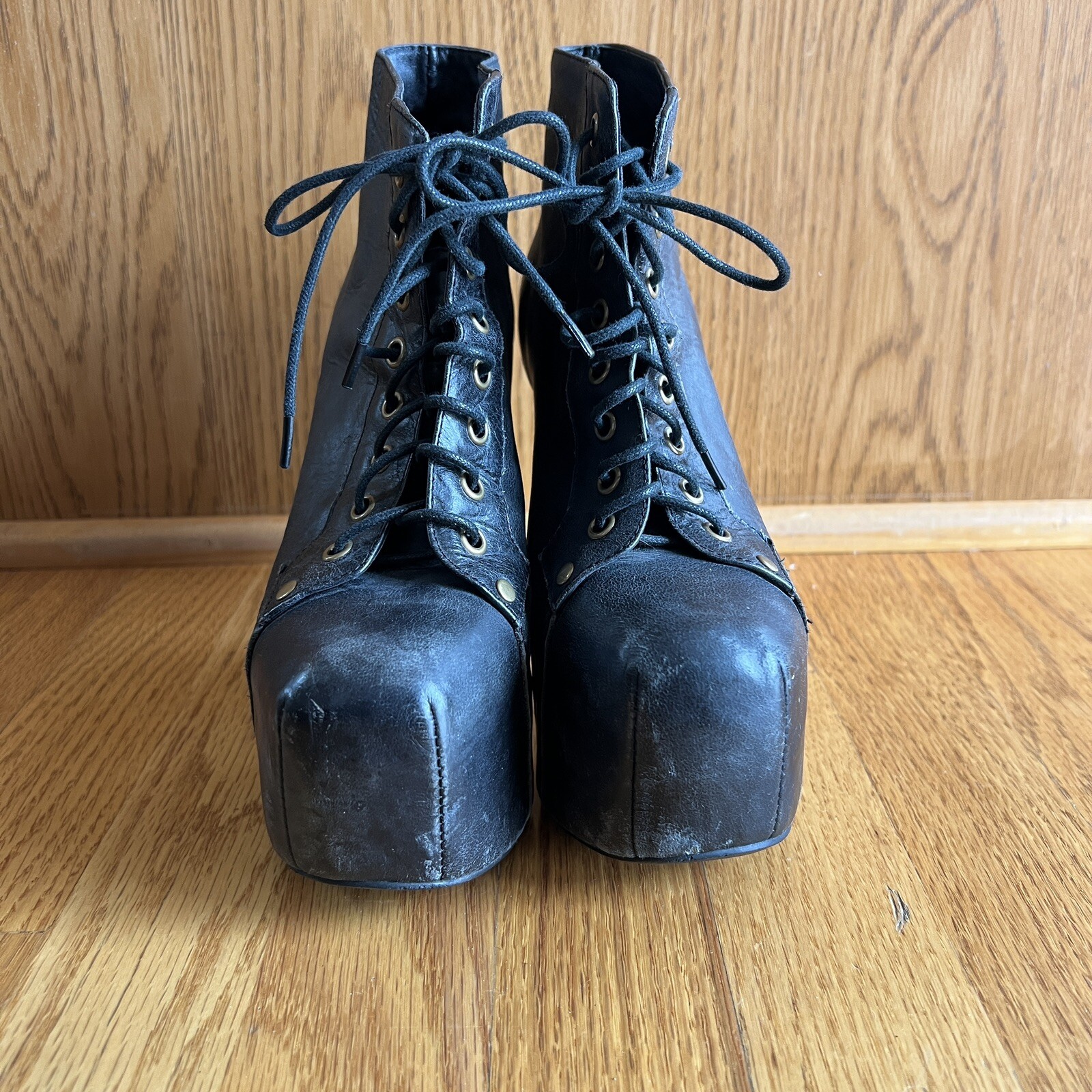Jeffrey Campbell Havana Last ‘Lita’ Black Leather Platform Heeled Boots size 6 M