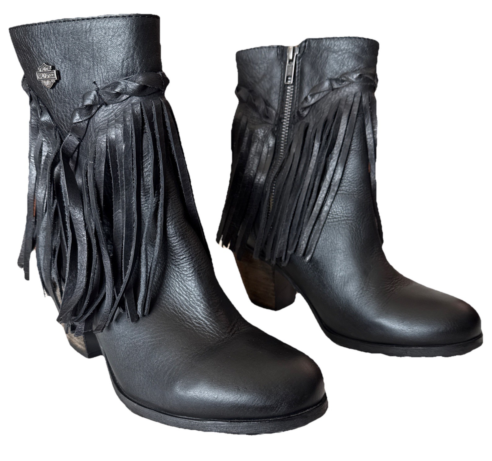 Harley-Davidson RETTA Black D83985 Women’s Boot Fringe 3″ Heel SZ 9M * Free S/H