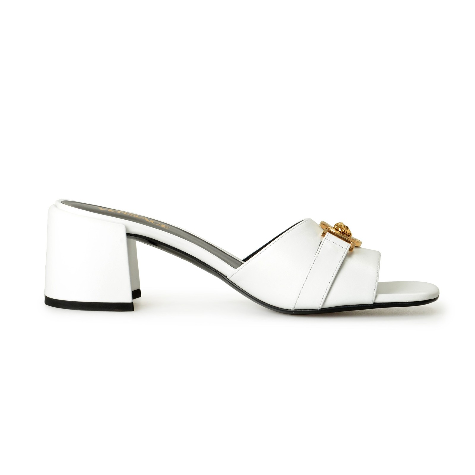 Versace Women’s White Gold Medusa Heeled Sandals Mules Shoes US 6 IT 36