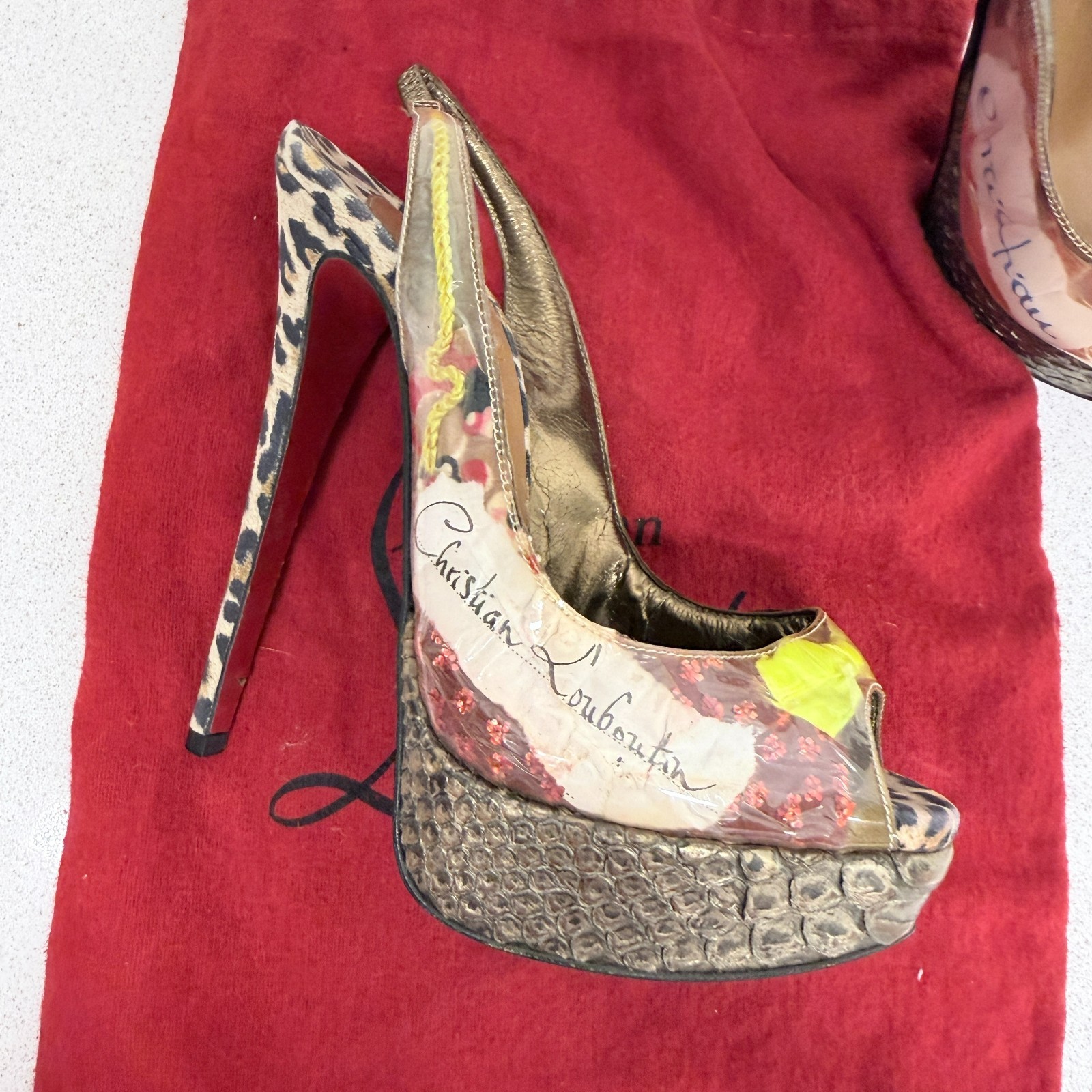 Christian Louboutin Trash Collage Leopard Slingbacks Heels 35/35.5 (US 5/5.5)