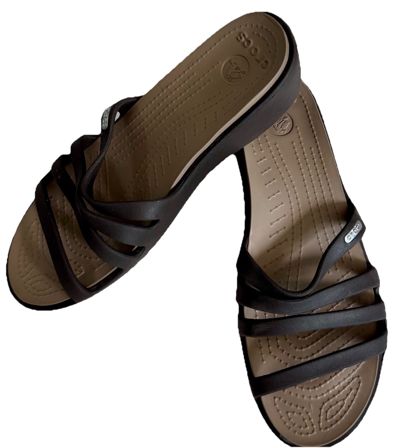 NEW Crocs Rhonda Brown Strappy Low Wedge Sandals Slip On Women’s Size 8
