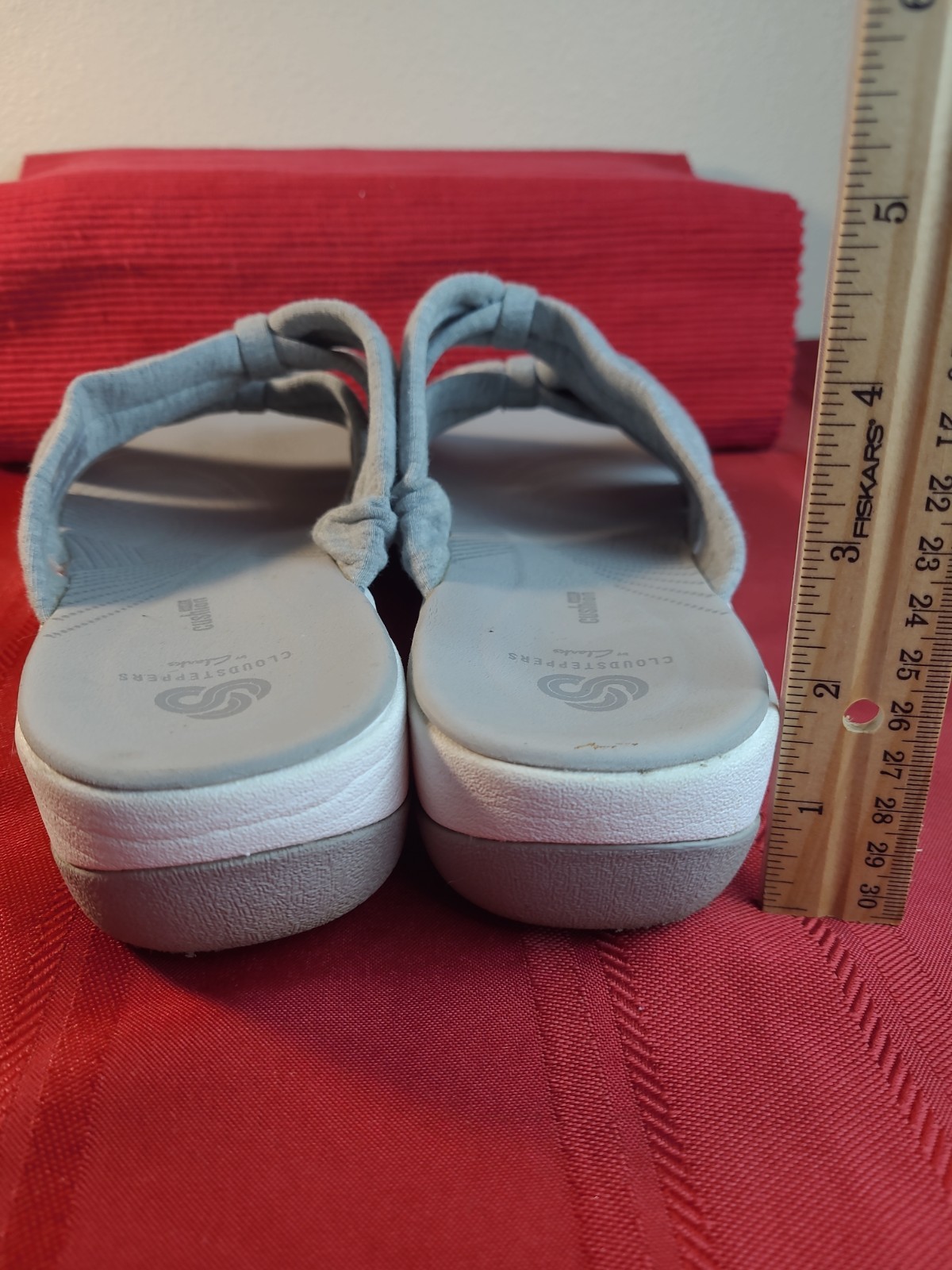Clarks Cloudsteppers BreezeRae Grey Jersey Bow Slide Sandals Size 10
