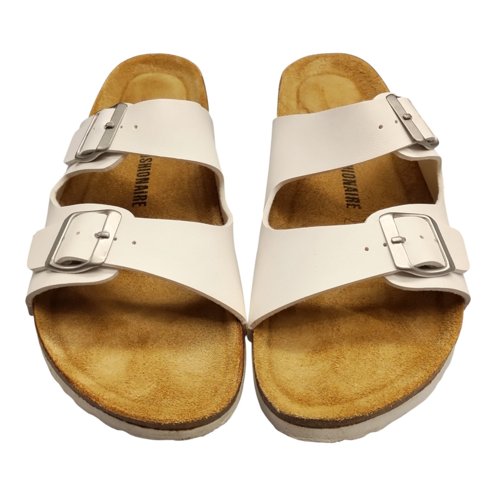 Cushionaire Lane Slide Sandals Womens US 9.5M White Comfort Buckle Strap Slip On