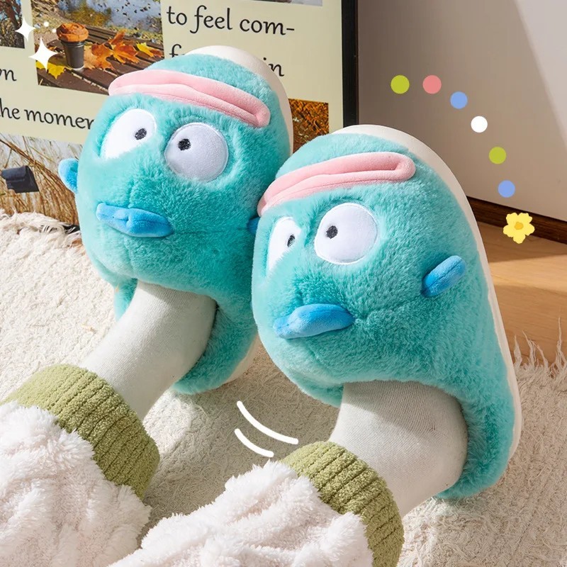 Hangyodon Anime Cartoon Cotton Slippers Winter Indoor Warm Anti Slip Plush Gifts