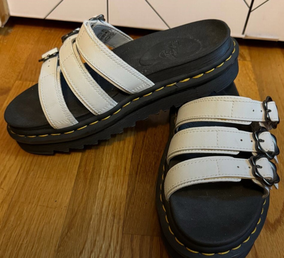 Dr. Martens Blair Triple Strap White Platform Sandal Slide Size Women’s 8