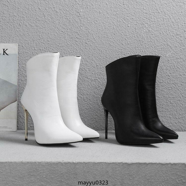 Womens Ankle Boots High Stilletto Heel Zip Pointy Toe Shoes Clubwear Oversize