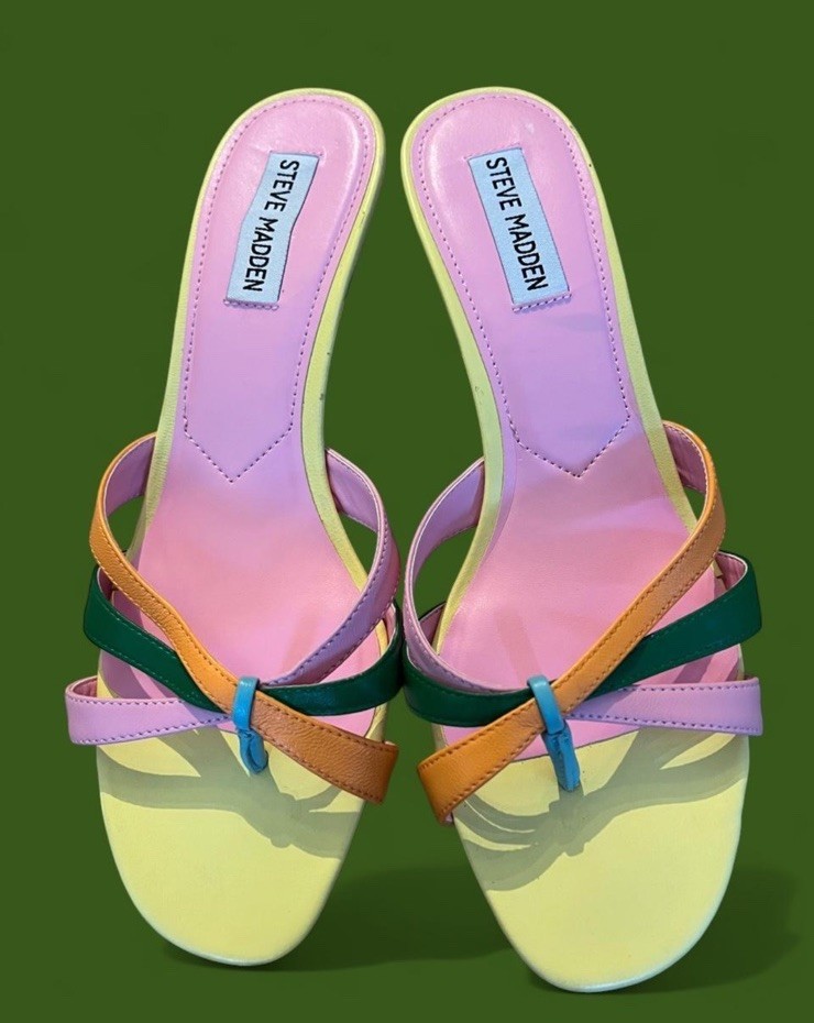 Brand New Steve Madden Cary Multi Leather Strappy High Heel Slide Sandals, 8.5