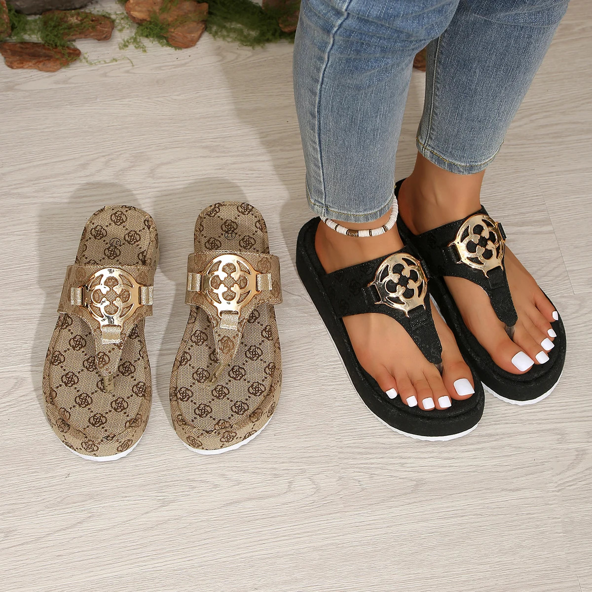 Womens Platform Slide Sandals Floral Flower Beach Slides Open Toe Slippers