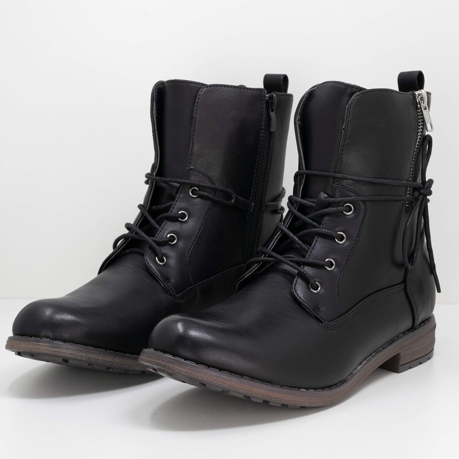 Women’s Ankle Vera PU Lace Up Ankle Boot with Zip Plus Size 42 E…
