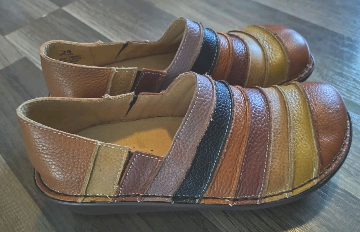 SPRING STEP Firefly Clogs Women Size 8-8.5 EUR 39 Camel Multi Leather CLEAN