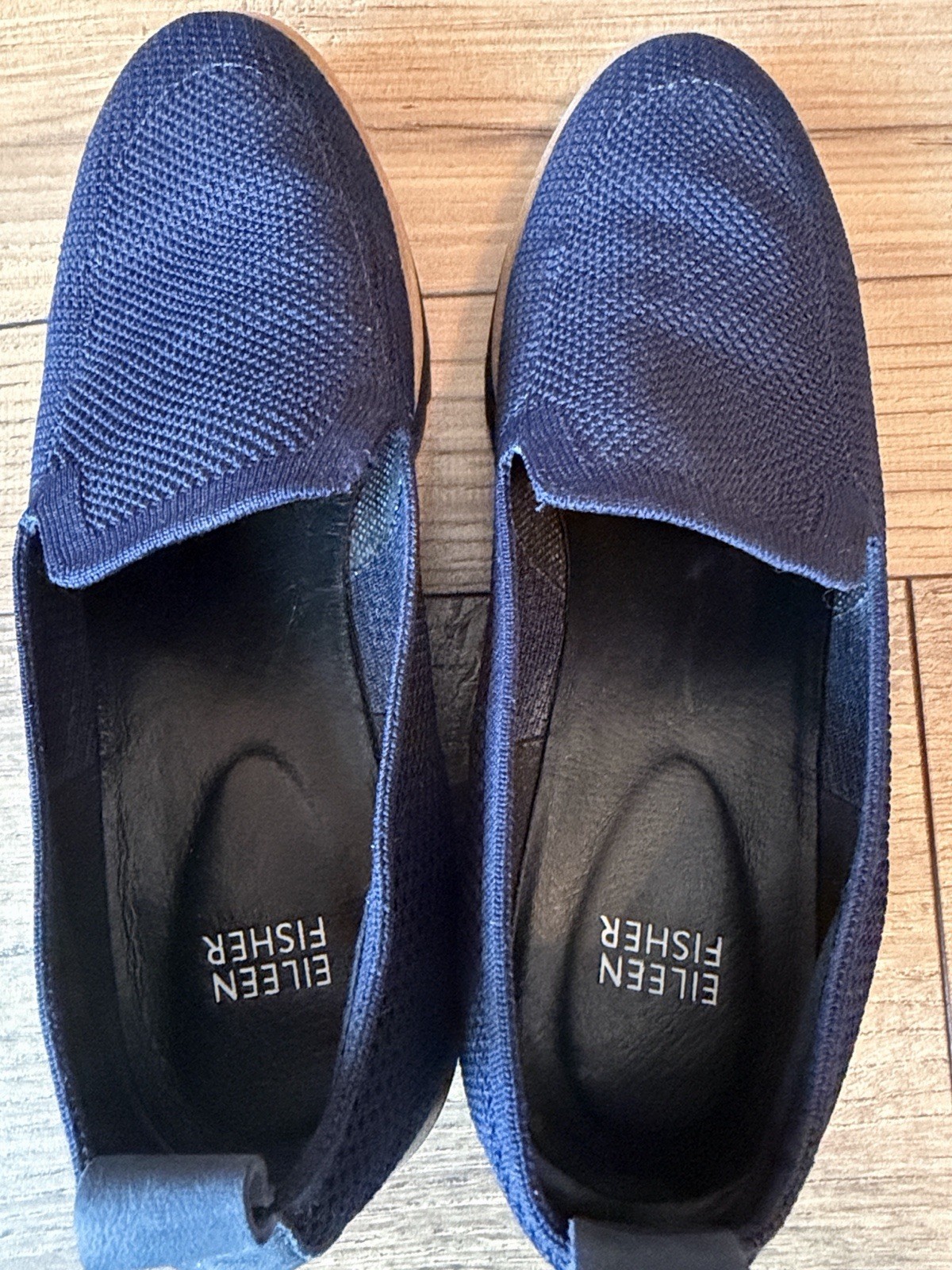 Eileen Fisher Lindy Recycled Stretch Knit Platform Wedge Loafer Shoes Navy 8