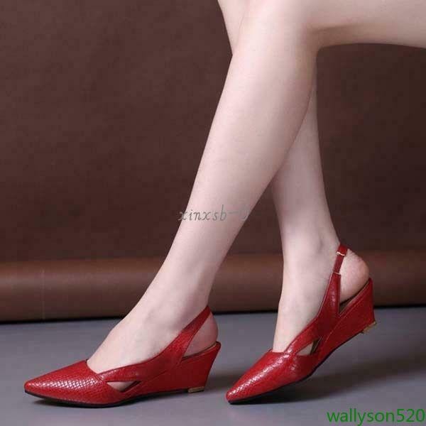Women’s Snake Print Wedge Sandals Pointed Toe Slingback Dress Shoes SZ 5-10.5