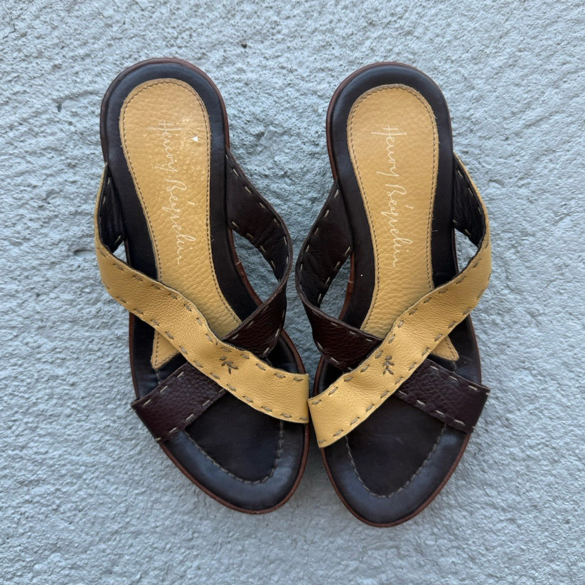 Henry Beguelin Brown/Beige Leather Wedge Slide Sandals US 6 EU 36.5