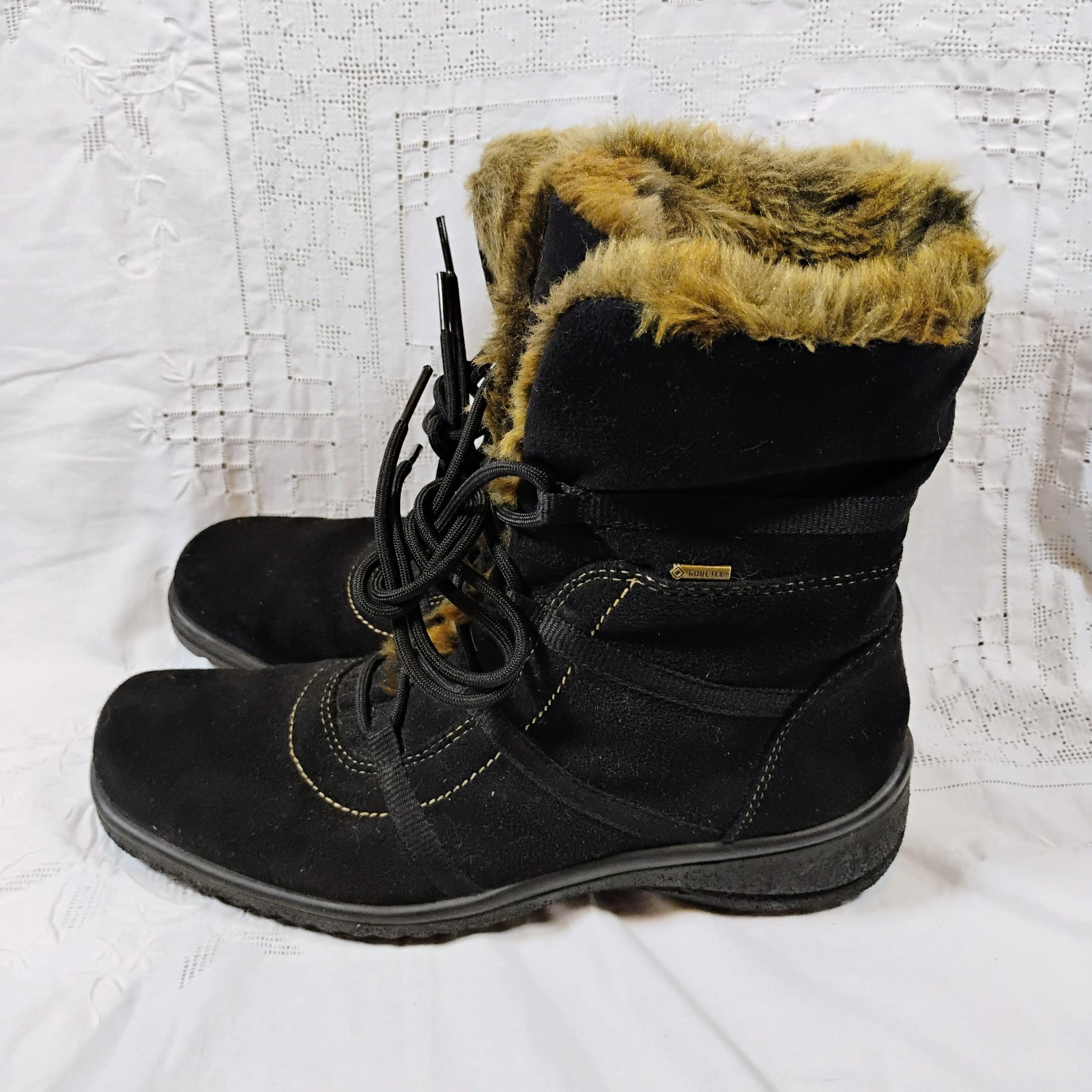 Ara Women Boots Magaly Gore-Tex Black Faux Fur Waterproof Lace-Up Size 6 1/2 6.5
