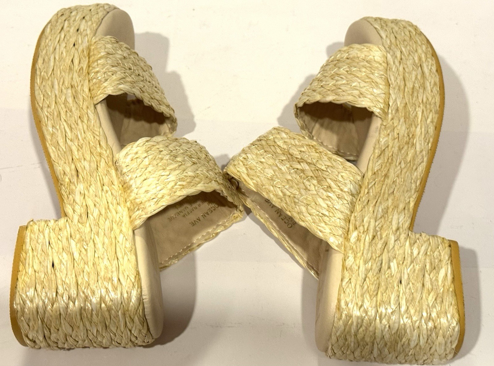 Matisse Raffia Platform Sandals Women’s Block Heel Slides Size 8 US NEW!