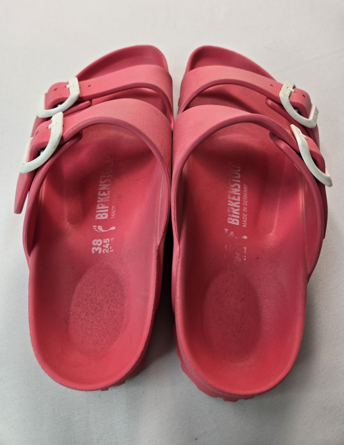 Birkenstock Arizona EVA Pink Rubber Buckle Slides Sandals Womens 7 Mens 5