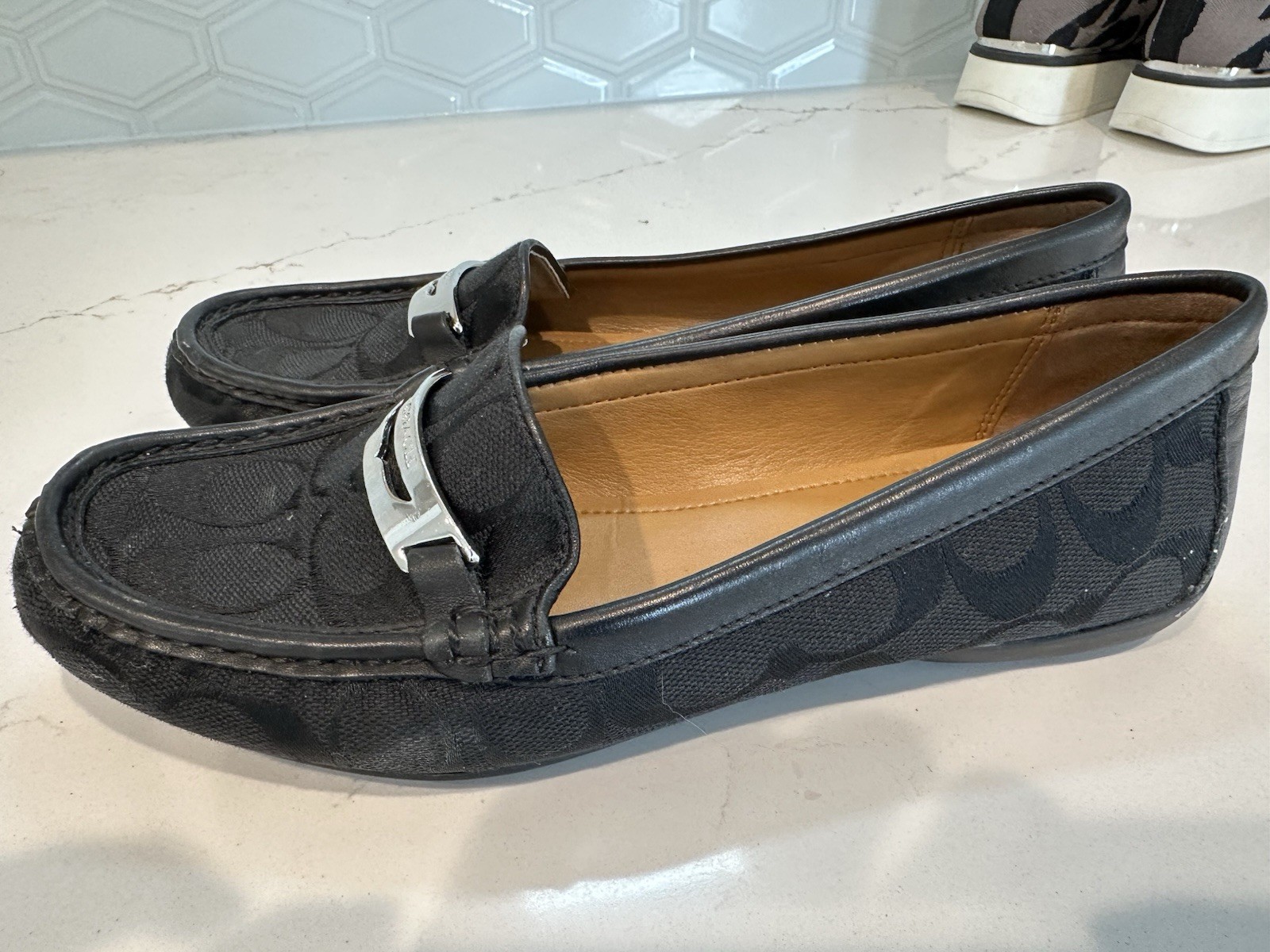 Coach Felisha Signature Jacquard Loafers Black C Silver Tone Accents 8 1/2 A2134