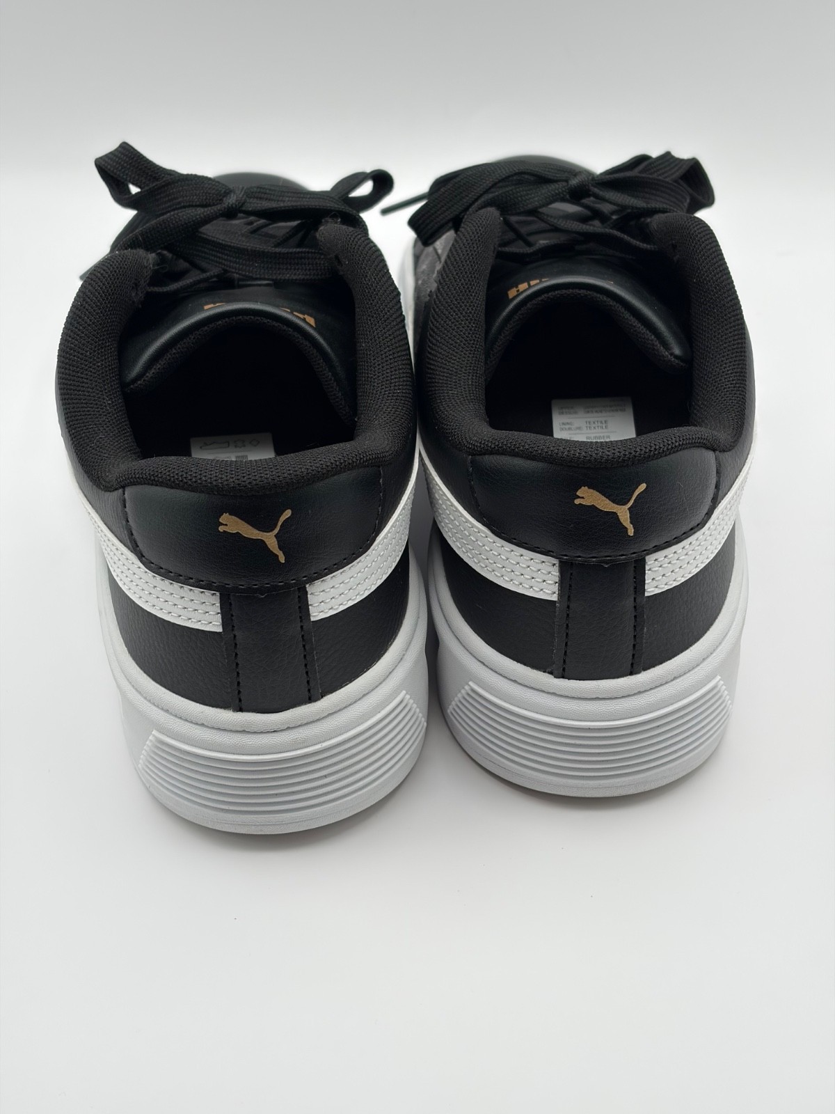 Puma Smash Platform V3 Black White Gold Women Platform Shoes 390758-02 SZ 10