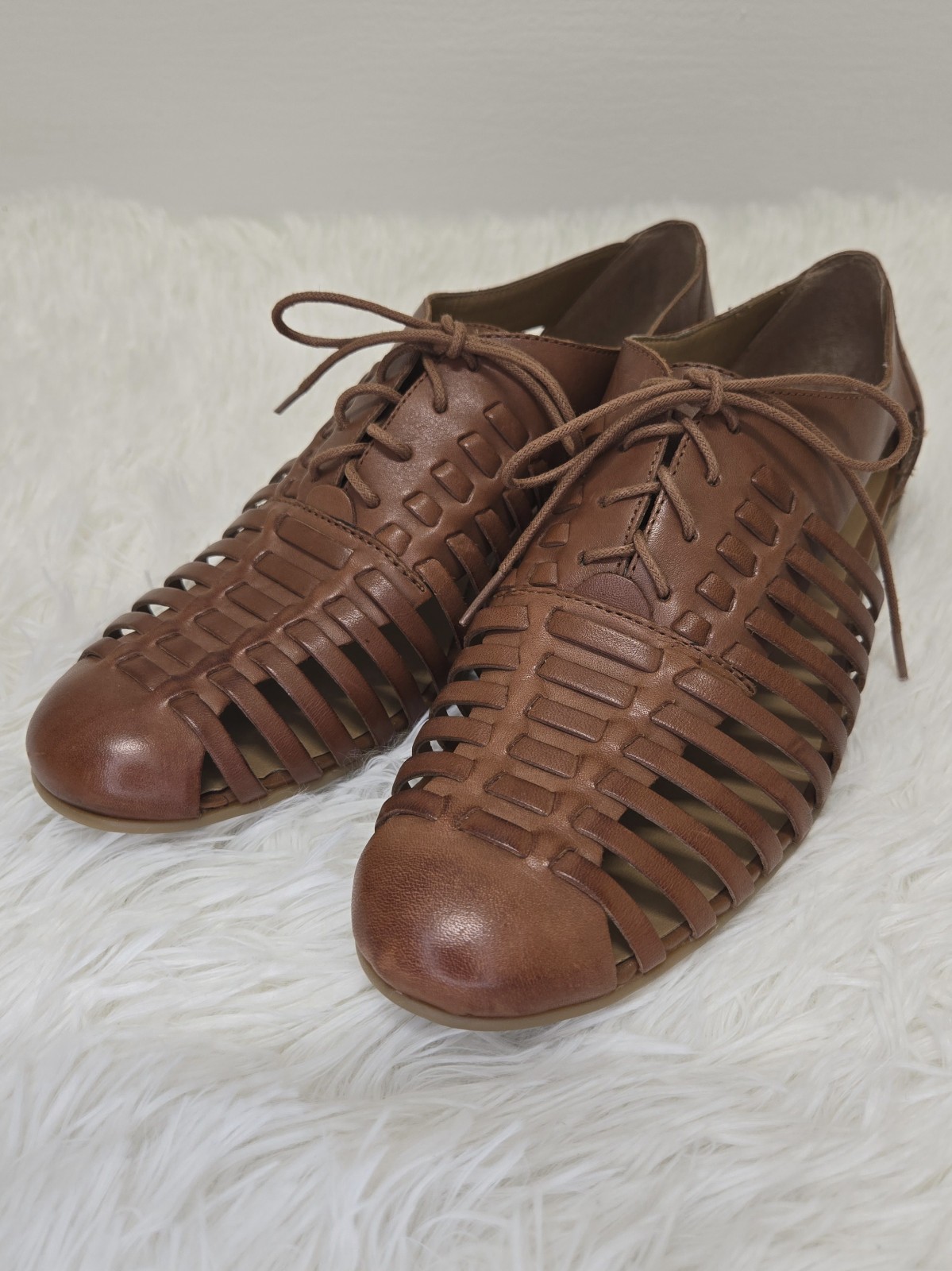 Franco Sarto Andrews womens oxford shoes size 9m leather huarache woven HTF NWOB
