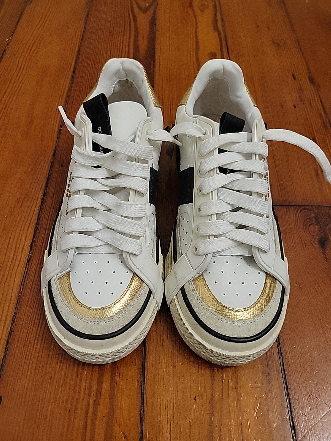 Dolce Gabbana Custom 2.zero Low Top White Gold Street Style Luxury Sneaker 38.5