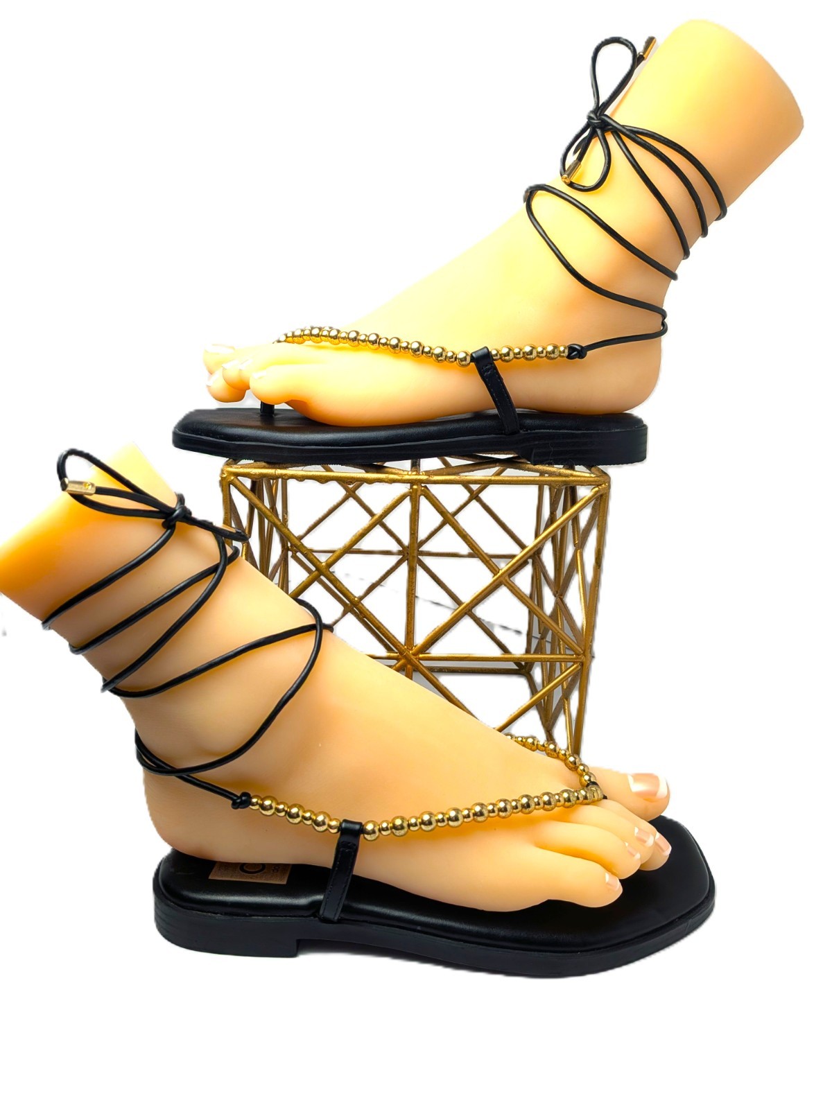 NWOB Dolce Vita Black Gold Beaded Thong Ankle Wrap Sandals Size 6.5 Never Worn!