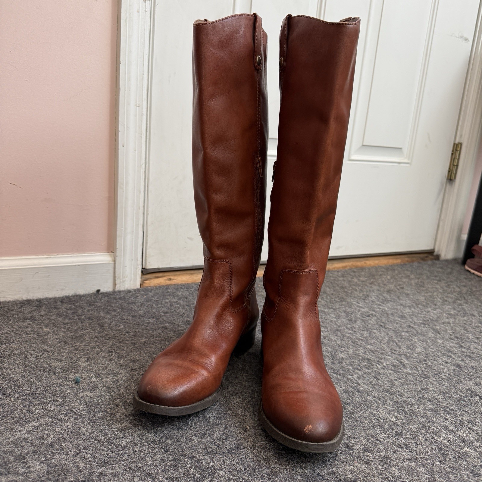 I.N.C. International Concepts Fawne Leather Tall Riding Boots Cognac Brown Sz 11