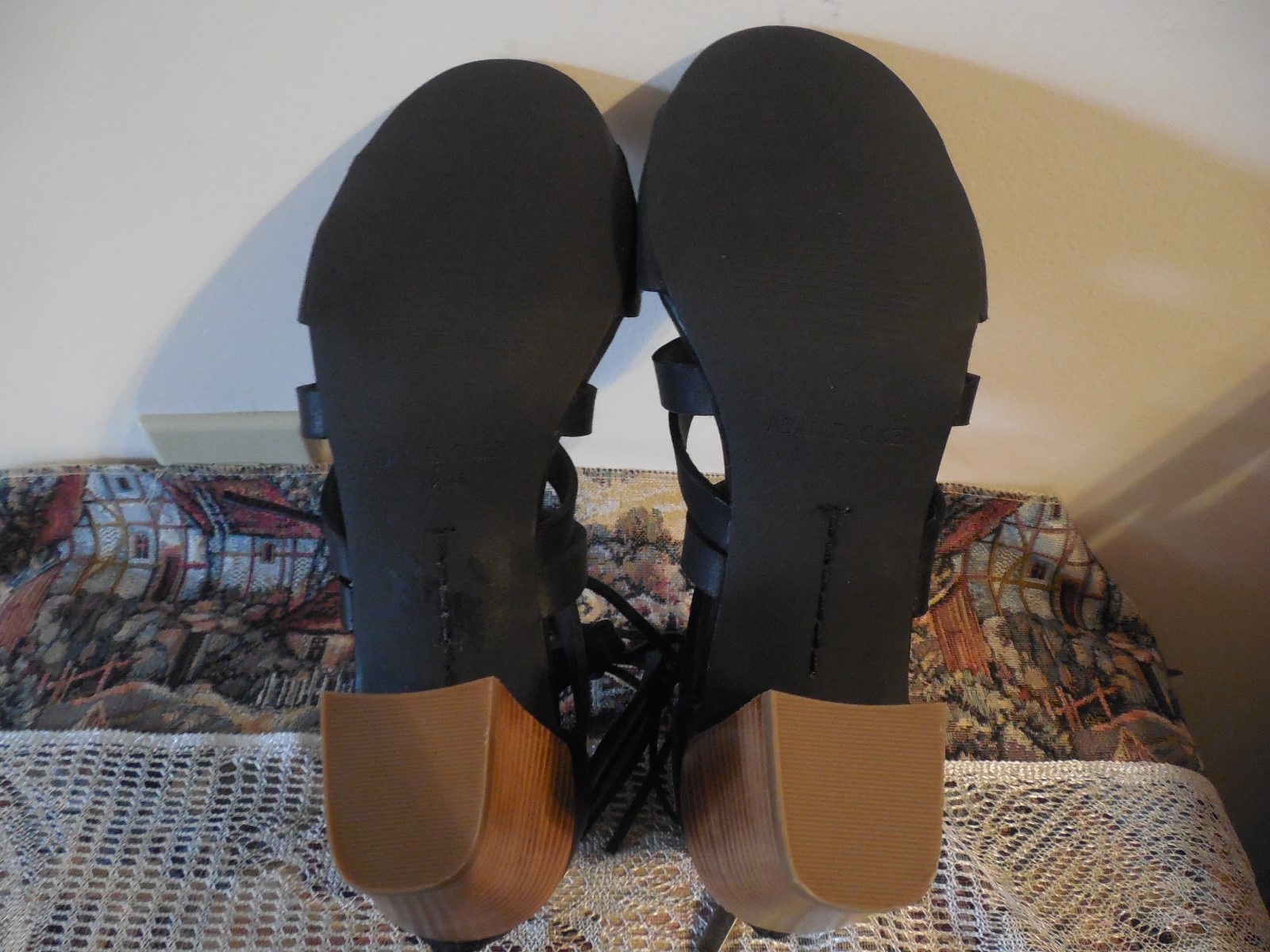 ADAM TUCKER (me too) NEW! Black Leather Ankle Strap size 6.5M heels 3″ lace up
