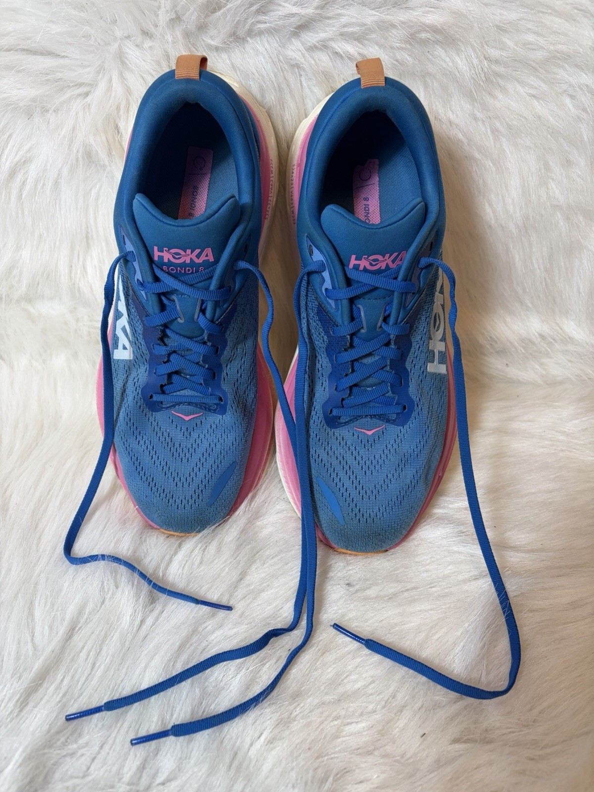 Hoka One One Bondi 8 Women’s Sz 9.5 B Blue/Pink Athletic Running Comfort Sneaker