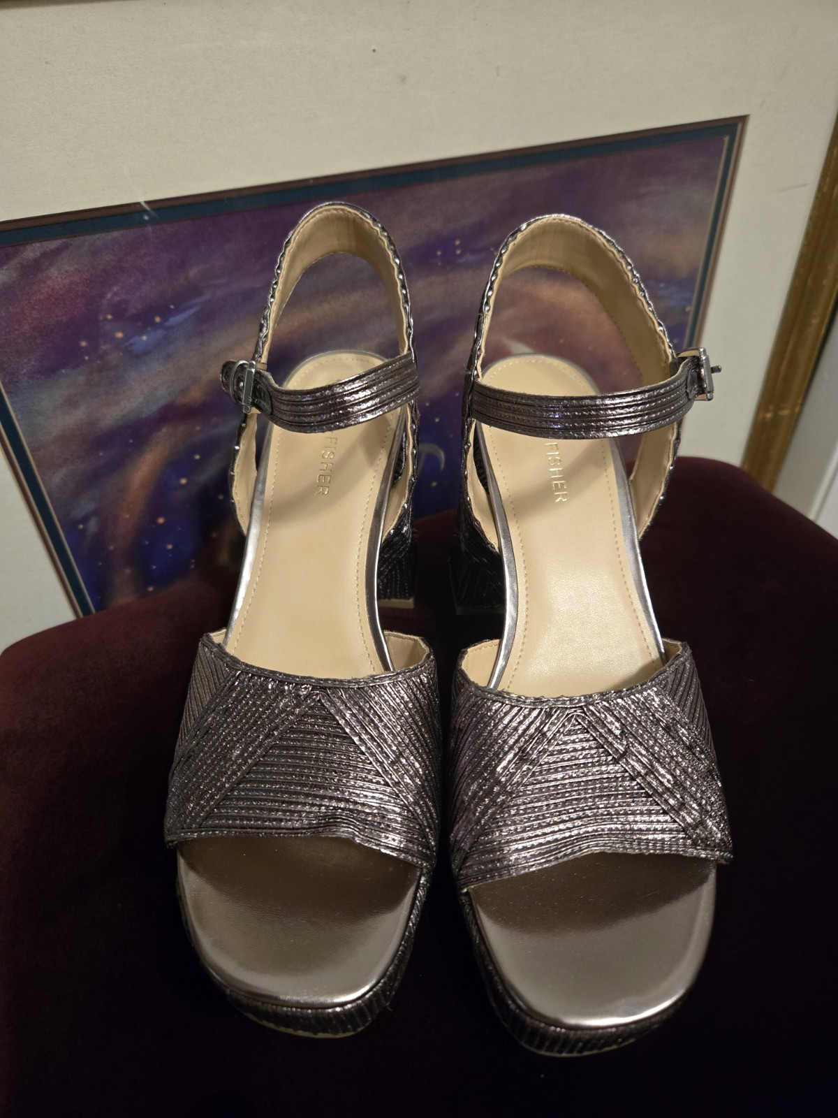 Marc Fisher Women’s Seleny Metallic High Block Heel Platform Sandals Size 9