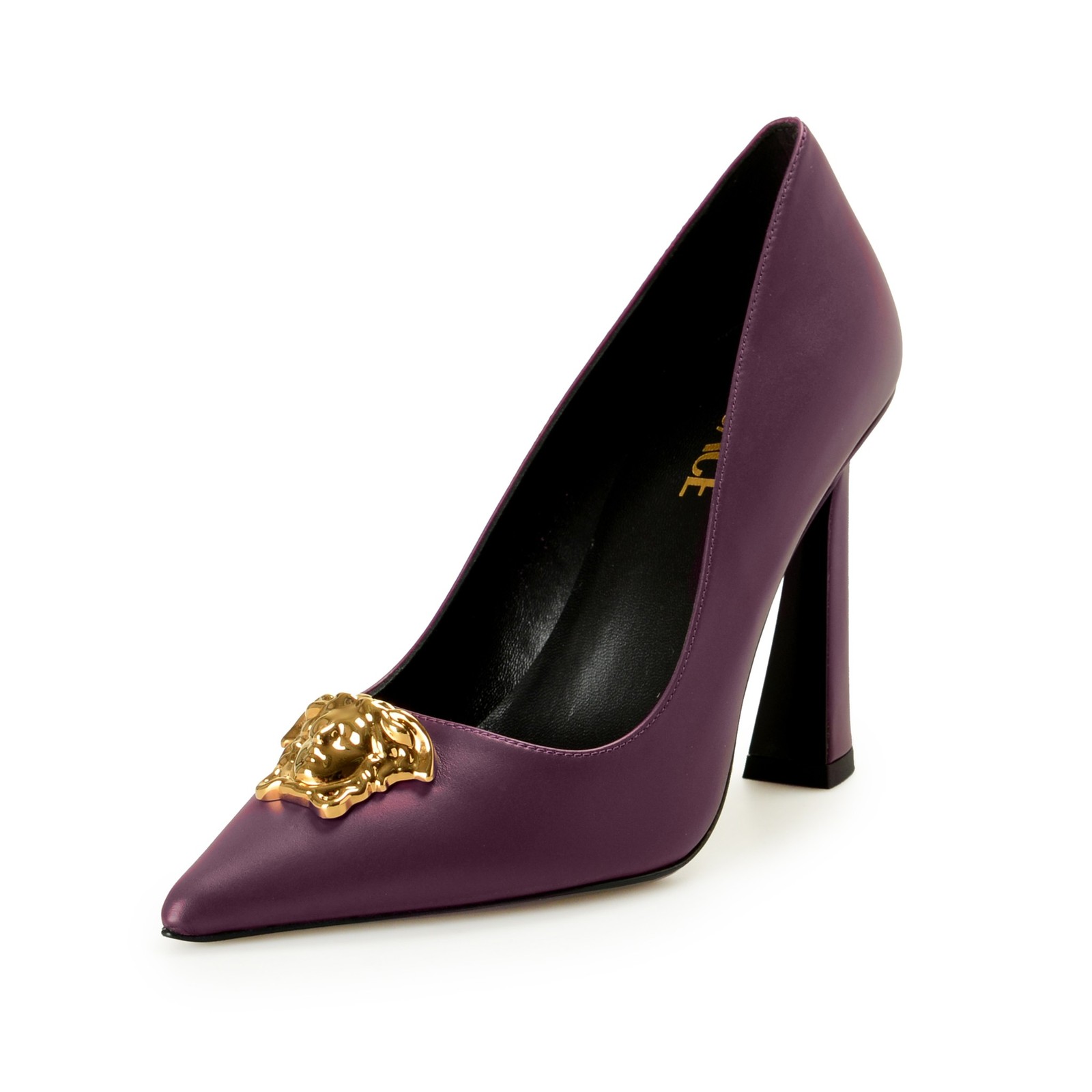 Versace Women’s Gold Medusa Deep Purple Leather Pump Shoes US 6 IT 36