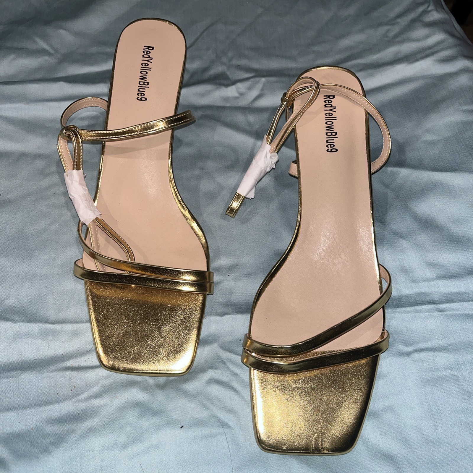 RedYellowBlue9 strappy sandals shoe heel Hold leather Rectangle heel Size 11