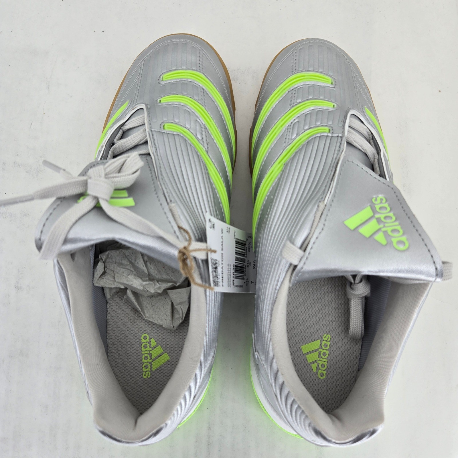Adidas Predator Sala W Silver Signal Green Indoor Soccer Shoes JR1636 Womens 7