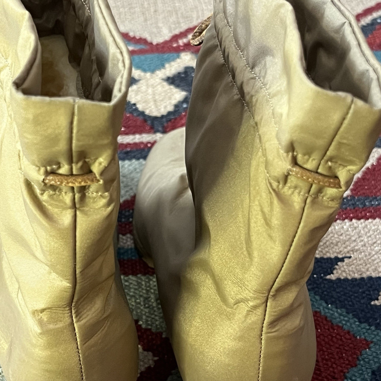 Vintage 80s Golo Winter Snow Boots Women’s 8 Beige Sherpa Lined Nylon High Heel