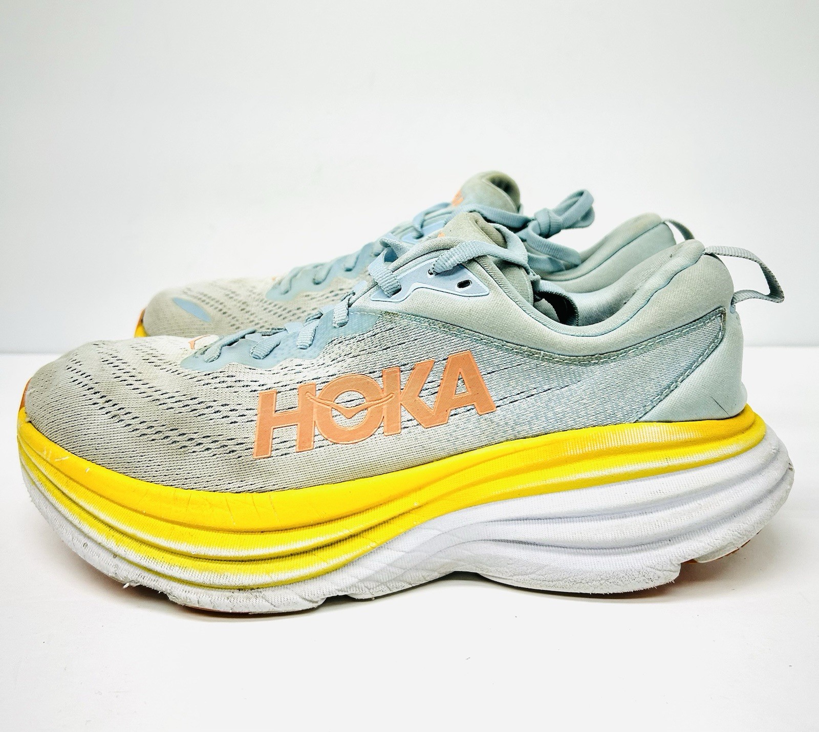 Hoka One One Shoes Womens 10 B Bondi 8 Blue Yellow Running 1127952 SSCA Flaws