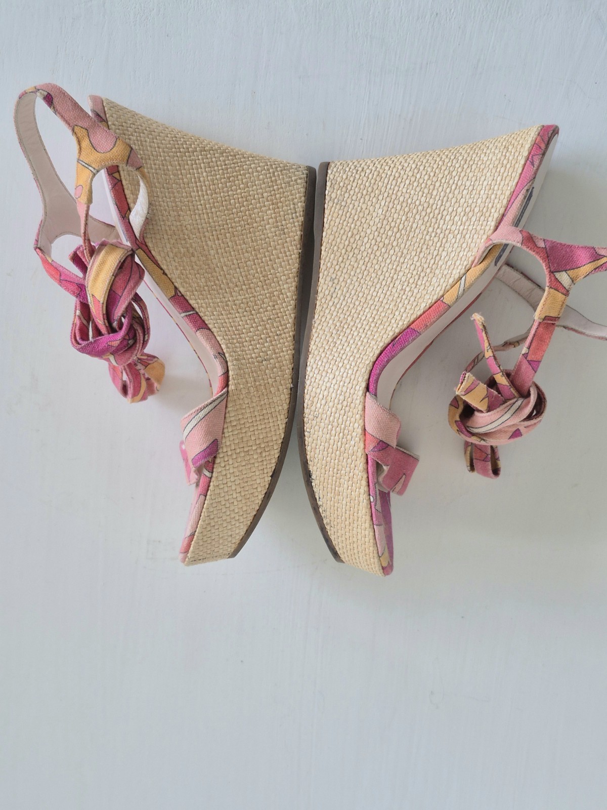 Emilio Pucci Italy Espadrille Multicolor Print Ankle Tie Wedges SZ 9 U S/EU 40
