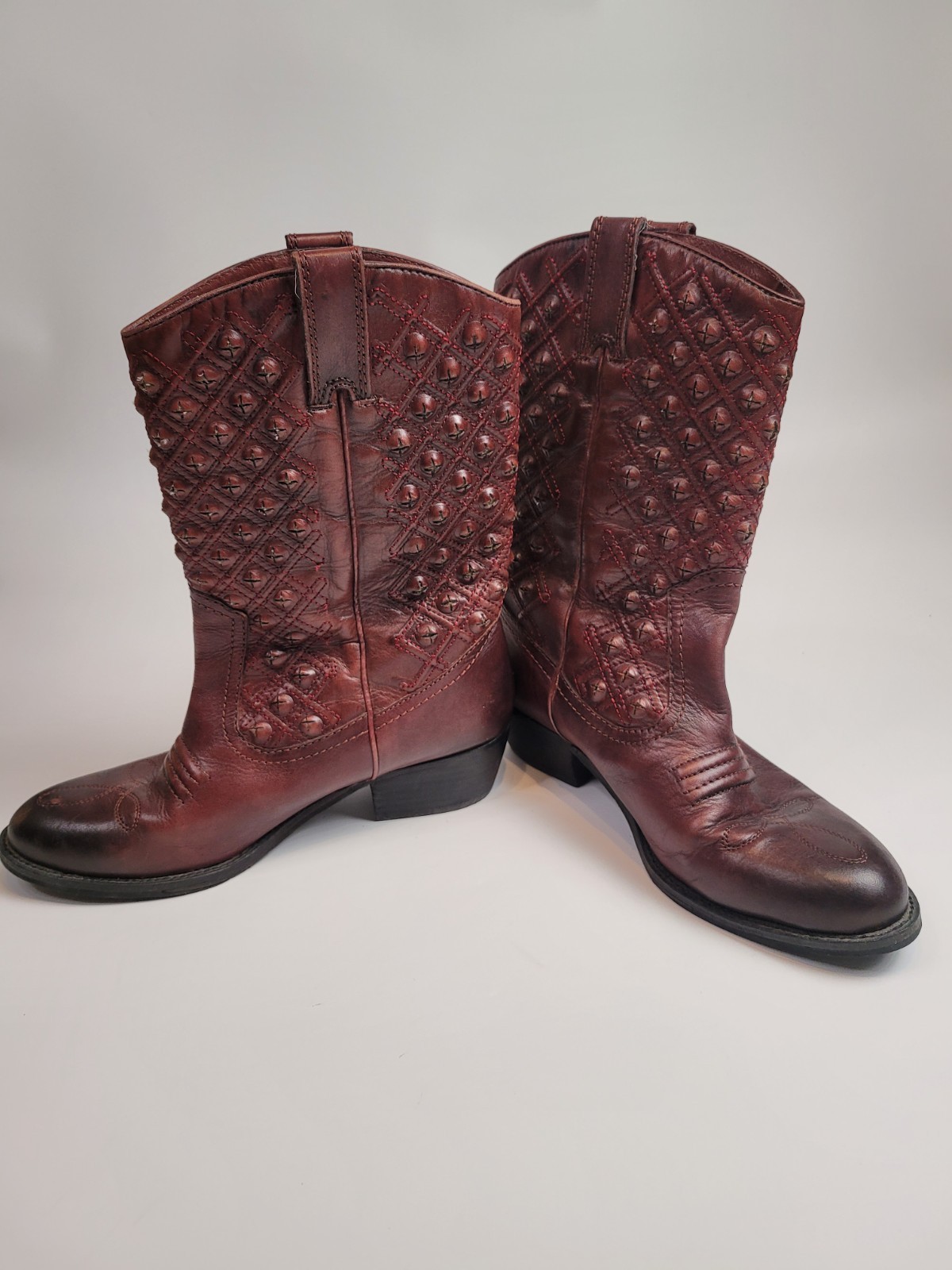 LUCKY BRAND MADONNA CORDOVAN TYE DYE MAROON RED LEATHER COWBOY HEEL BOOTS 9M