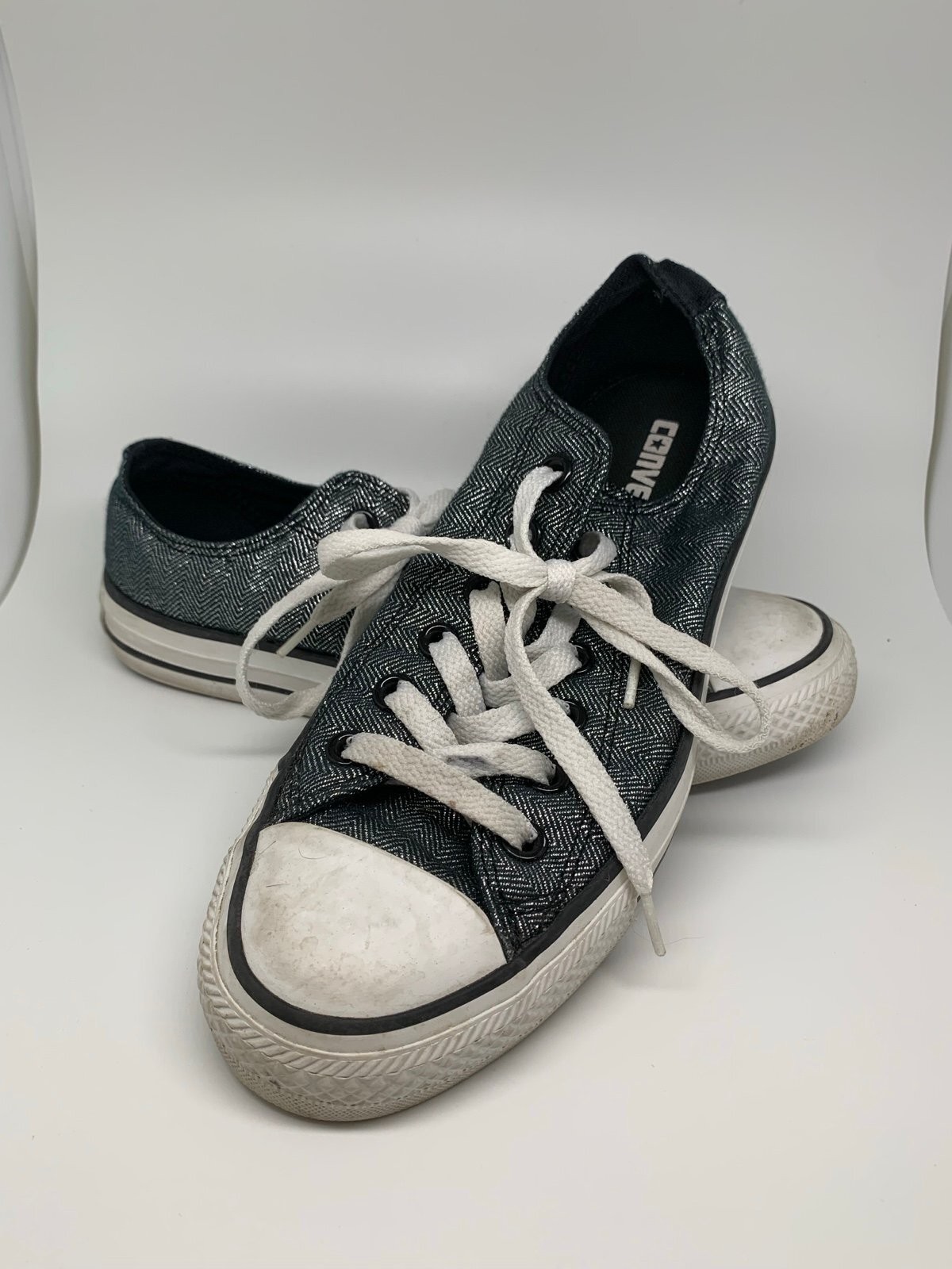Converse All Star Low Top Sneakers Black Herringbone Pattern Size Women’s 7
